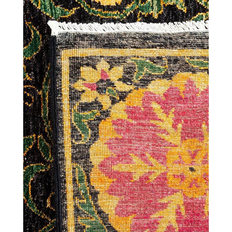 Overton Hand Knotted Wool Vintage Inspired Modern Contemporary Suzani Black Area Rug - 6' 1" x 6' 3"