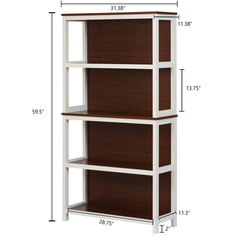4-Shelf 59.5" H x 31.38" W Cherry and White Manufactured Wood Bookcase - 59.5" H x 35.38" W x 11.8" D