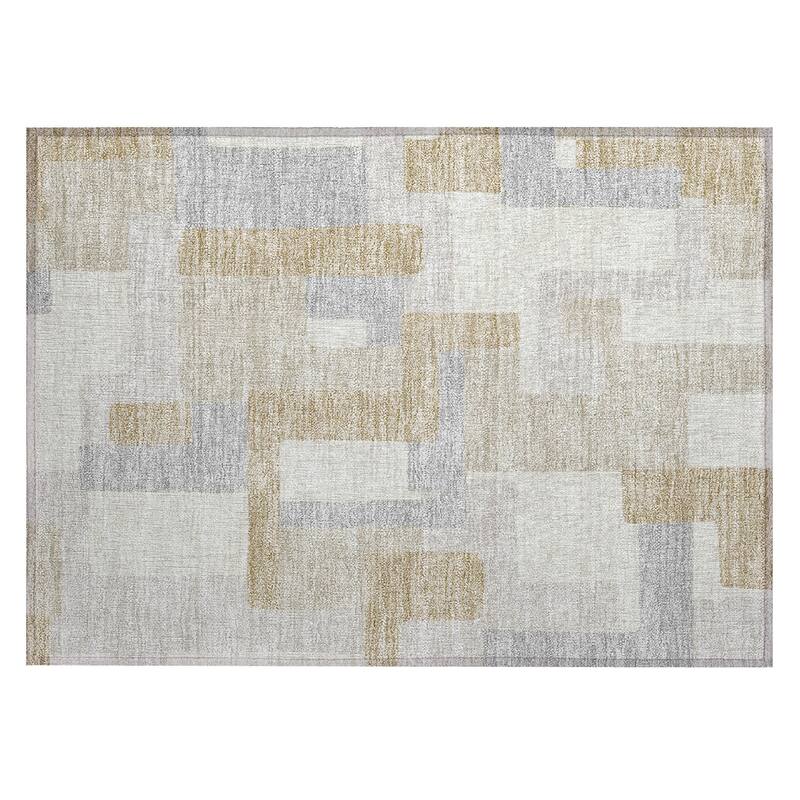 Machine Washable Indoor/ Outdoor Contempoary Blocks Chantille Rug