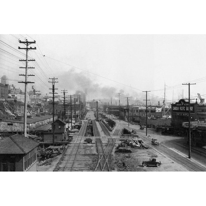 Railroad Ave. on central Waterfront Black and White Gallery Wrapped
