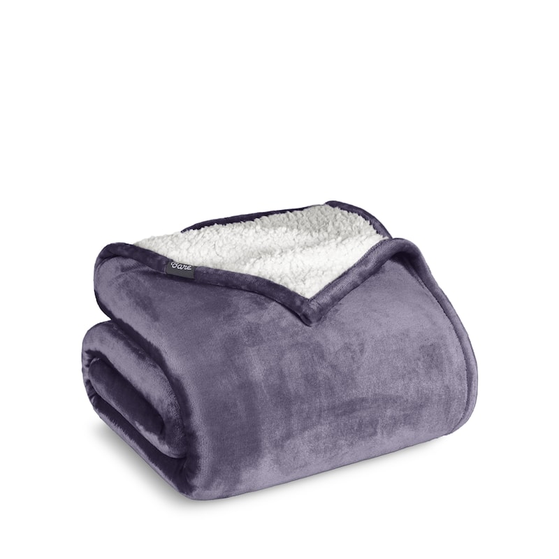 Bare Home Sherpa Fleece Blanket - Reversible Plush Bed Blanket - Full/Queen - Dusty Purple
