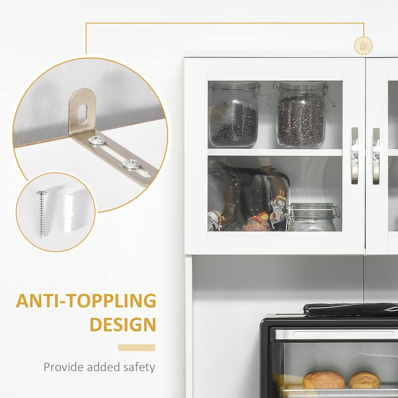 Contemporary White Storage Drawer Cabinet with Glass Doors and Adjustable Shelves for Kitchen - 31.5" W x 19" D x 67" H