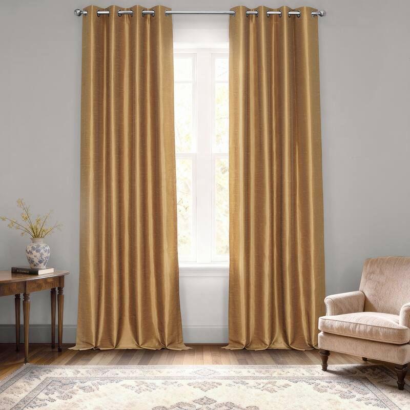 Exclusive Fabrics Textured Dupioni Faux Silk Blackout Grommet Curtain Panel - 50 x 96 - Flax Gold