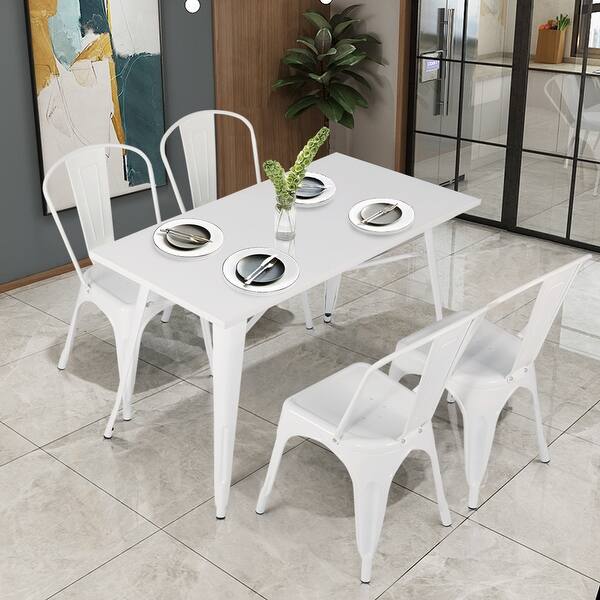 Shop Vecelo 5 Piece Dining Set Metal Iron Table With Chairs Set Black White Green Red Overstock 28738793