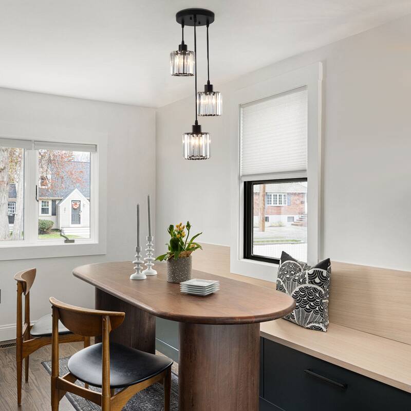 3-Light Modern Metal Hanging Pendant Light Ceiling Light Chandelier with Crystal Cover for Kitchen Island