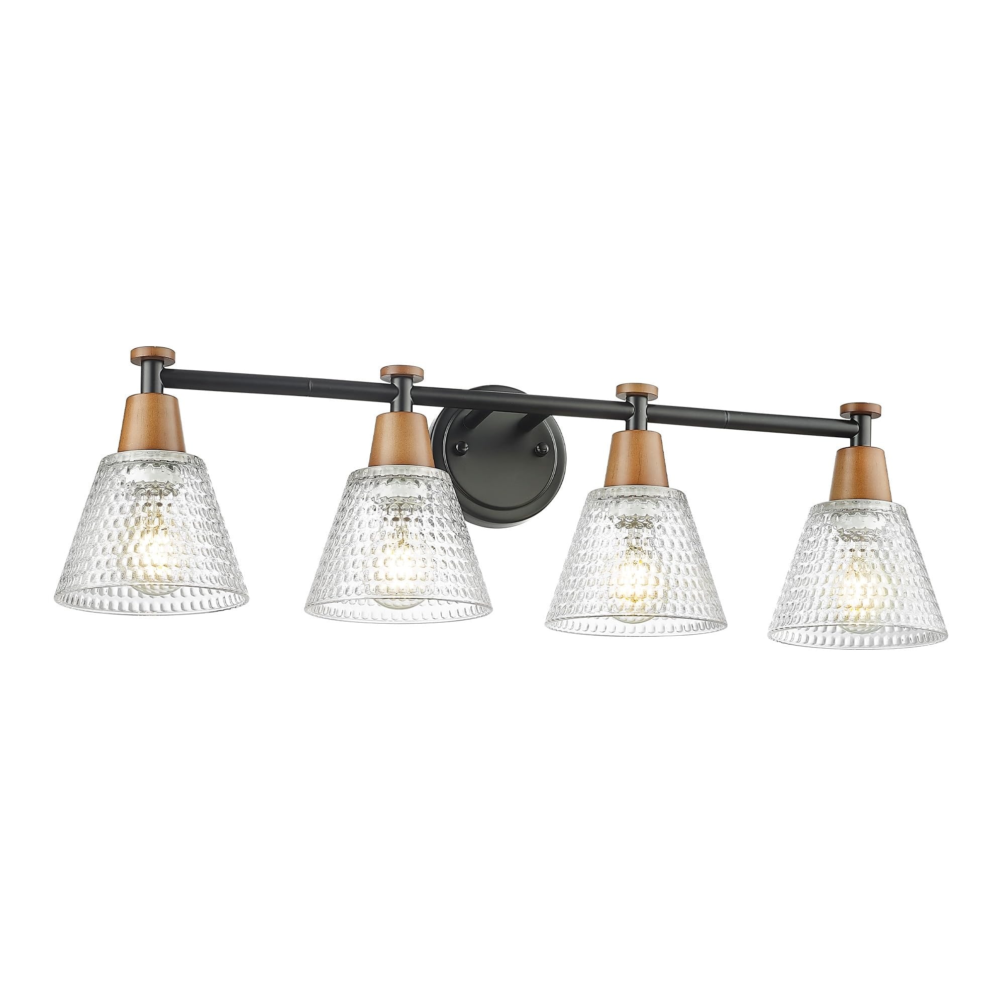 29.5" 4-Light Vanity Lights, Hammered Glass Shade - Black