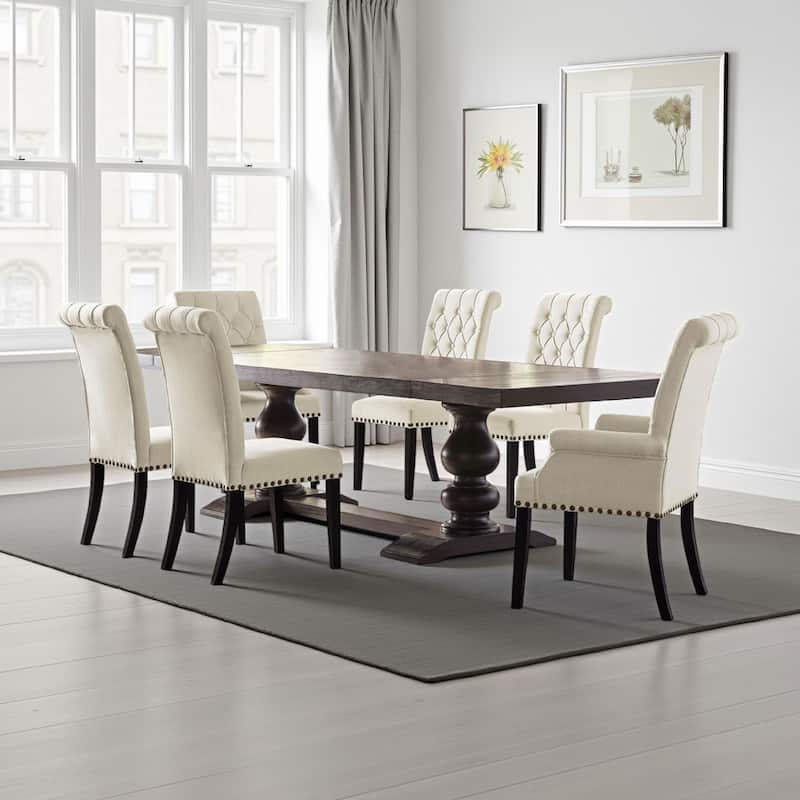 Phelly 7pc Dining Set, 95-123 Inch Extendable Table, Beige Black