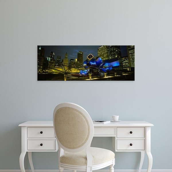 Easy Art Prints Panoramic Image 'Buildings lit, Pritzker Pavilion, Millennium Park, Chicago, Illinois' Canvas Art