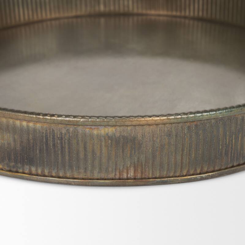 Varun Round Antiqued Brass Metal Tray (Set of 2) - 18.5L x 18.5W x 1.8H