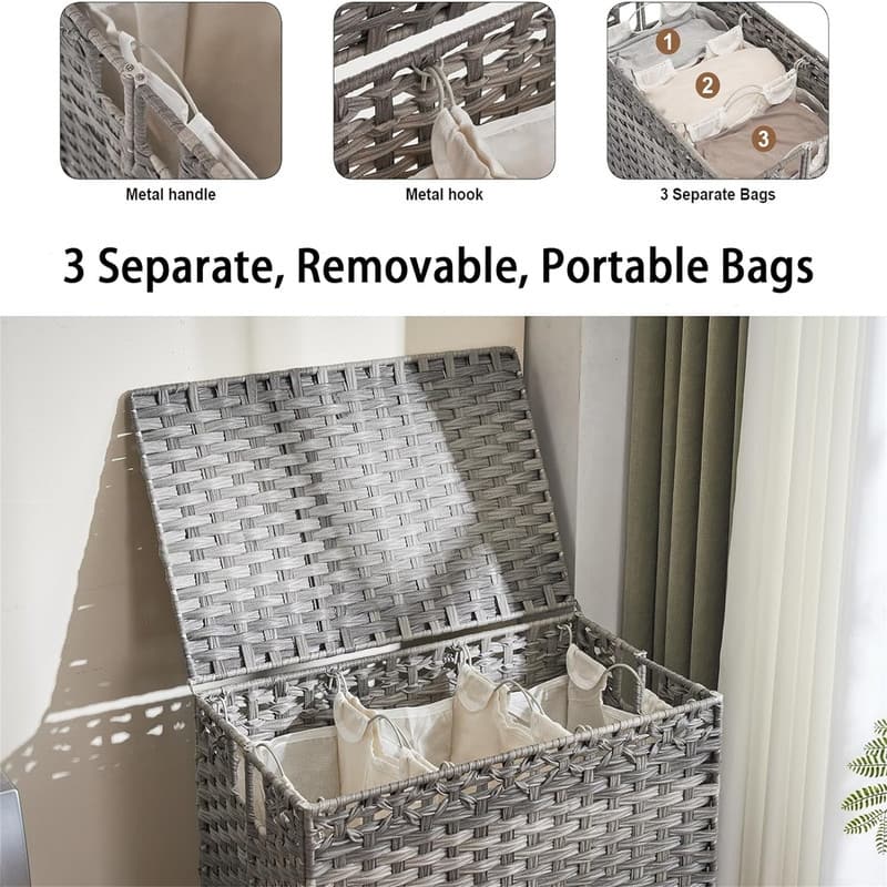 Laundry Hamper with Wheels Lid - 25.98"L x 15.75"W x 28.54"H