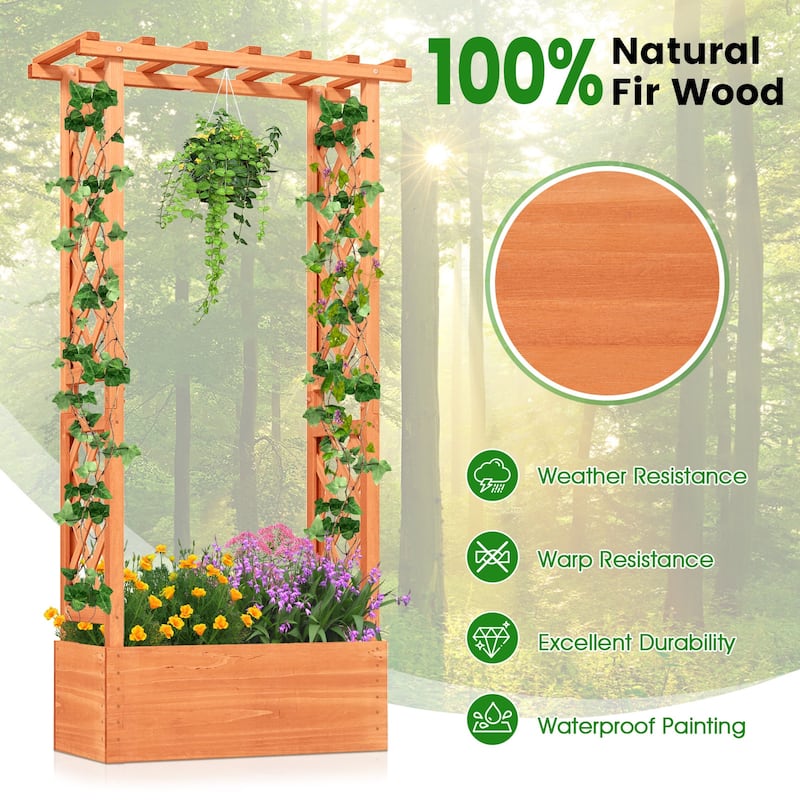 Gymax Raised Garden Bed Planter Box w/ Side & Top Trellis for Vine