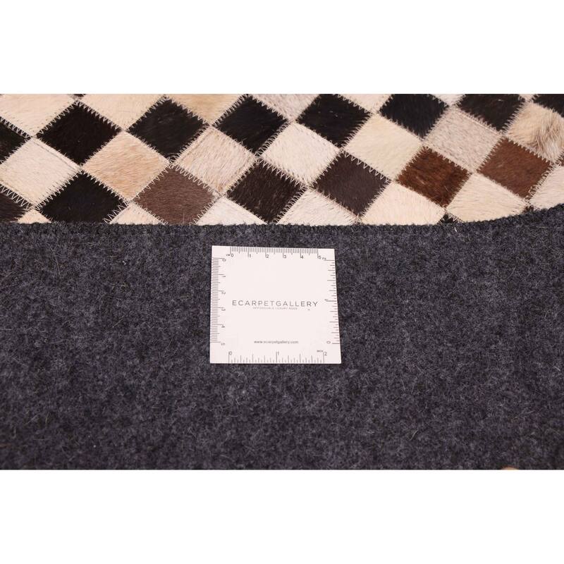 ECARPETGALLERY Handmade Cowhide Patchwork Dark Brown Leather Rug - 6'2 x 6'2