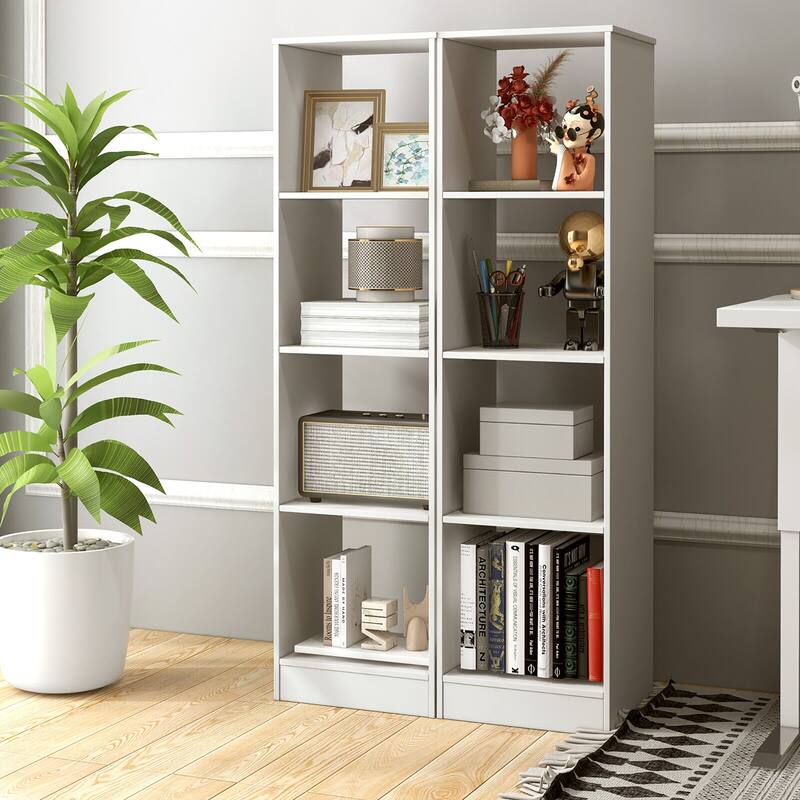 Gymax 5-Tier Bookshelf Corner Bookcase Storage Display Organizer w/ 4