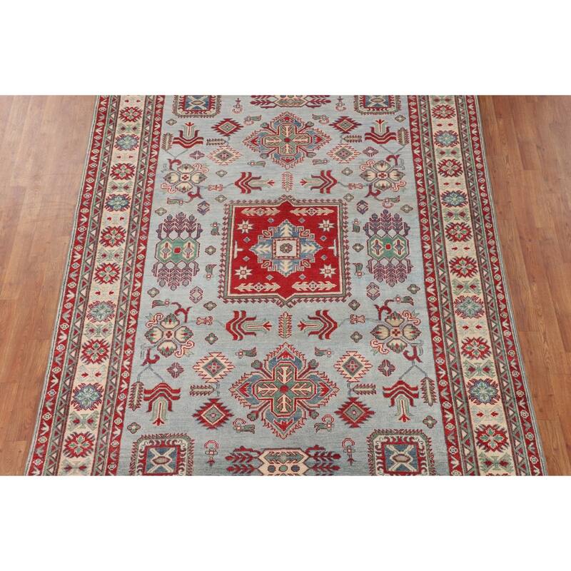 Geometric Kazak Oriental Area Rug Hand-Knotted Wool Carpet - 6'7" x 9'5"