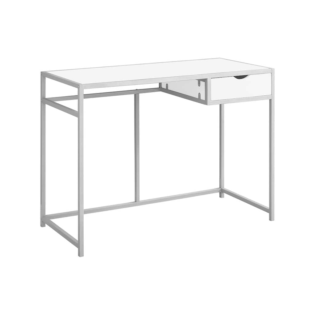 Computer Desk, Home Office, Laptop, Storage Drawer, 42"l, Work, White Laminate, Black Metal, Contemporary