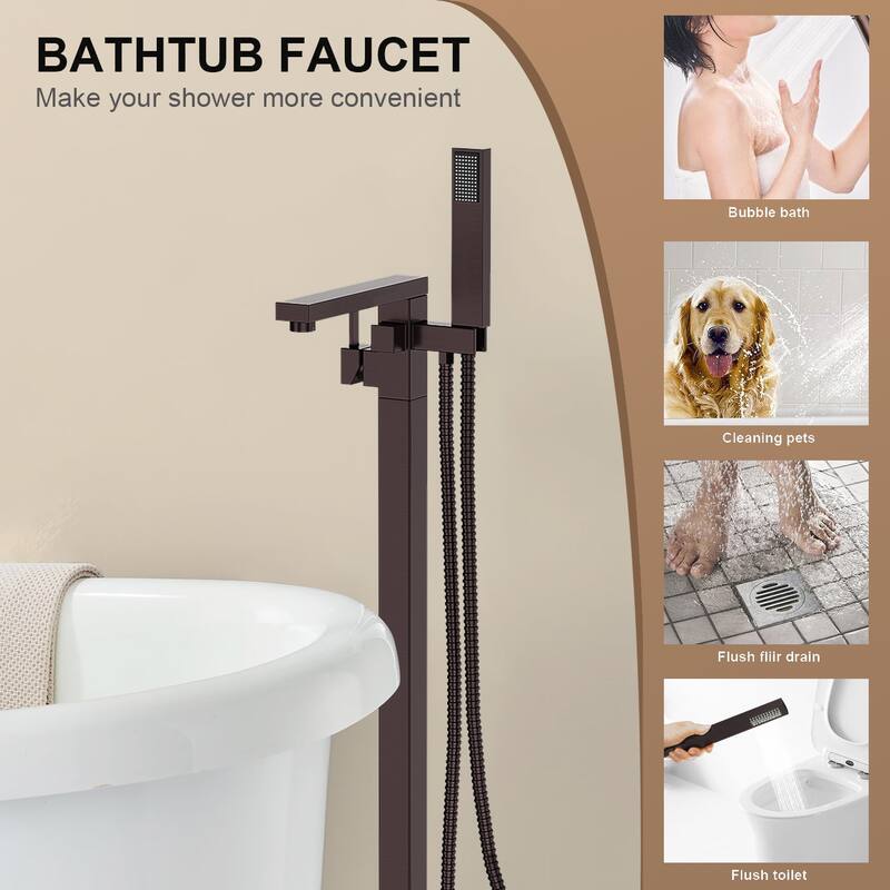 Topcraft Floor Mounted Bathtub Filler with Handheld Showerhead
