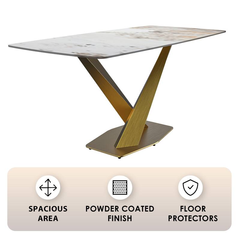 Voren Dining Table with Rectangular Top and Stainless Steel Base