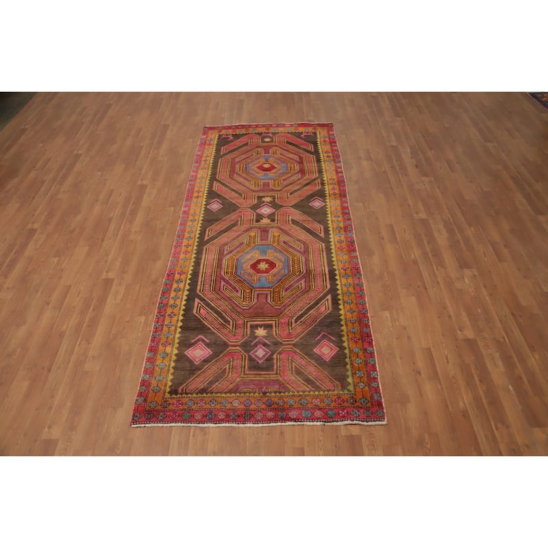 Hand Knotted Oriental 100% Wool Carpet Traditional Tribal Brown Ardebil Runner Rug - 9' 5'' X 3' 10''