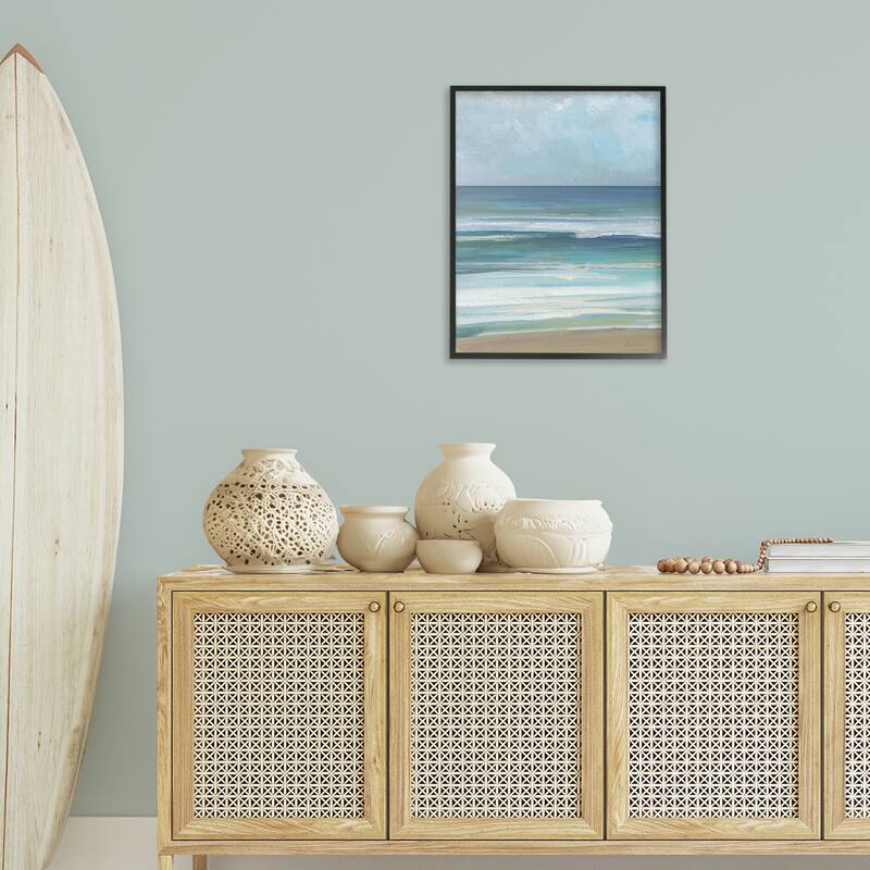 Stupell Calming Beach Wave Visage Framed Giclee Art Design By Sally Swatland