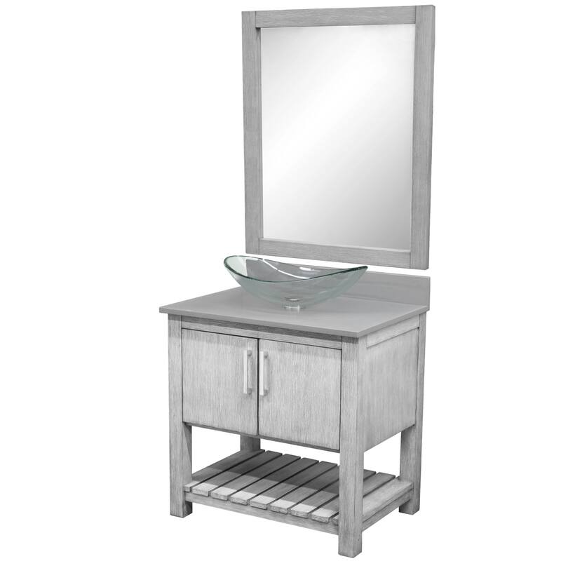 Miseno MV-30SG-NOBV-280-324C-MIR 30" Free Standing Single Basin Vanity - Stonewash Grey / Storm Grey Top / Chrome Hardware