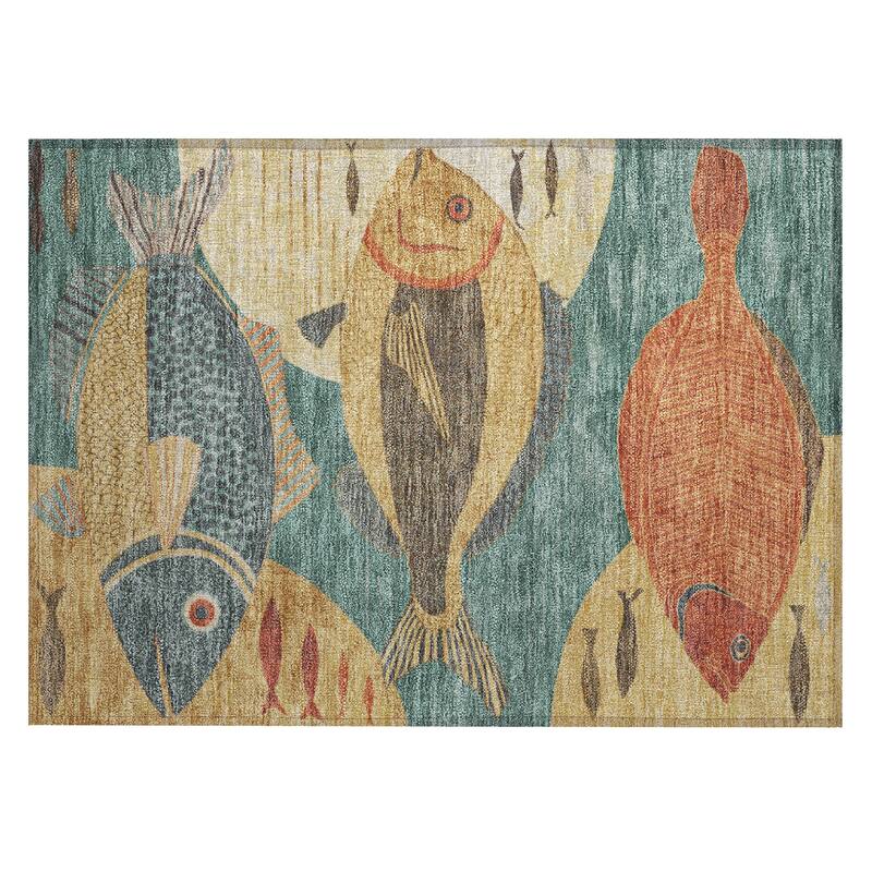 Machine Washable Indoor/ Outdoor Modern Fish Chantille Rug