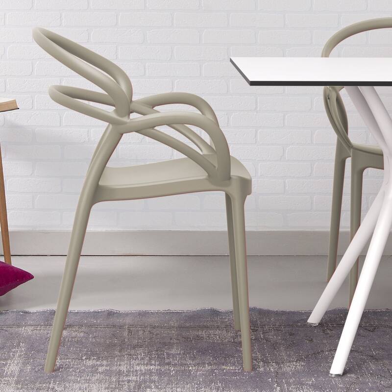 33" Taupe Outdoor Patio Round Dining Arm Chair