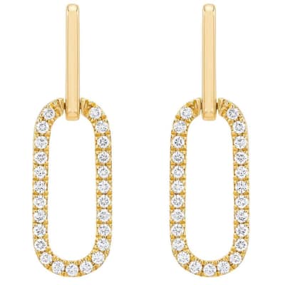 1/2Ct Diamond Paper Clip Drop Earrings Yellow Gold Women's 1" Tall Lab Grown