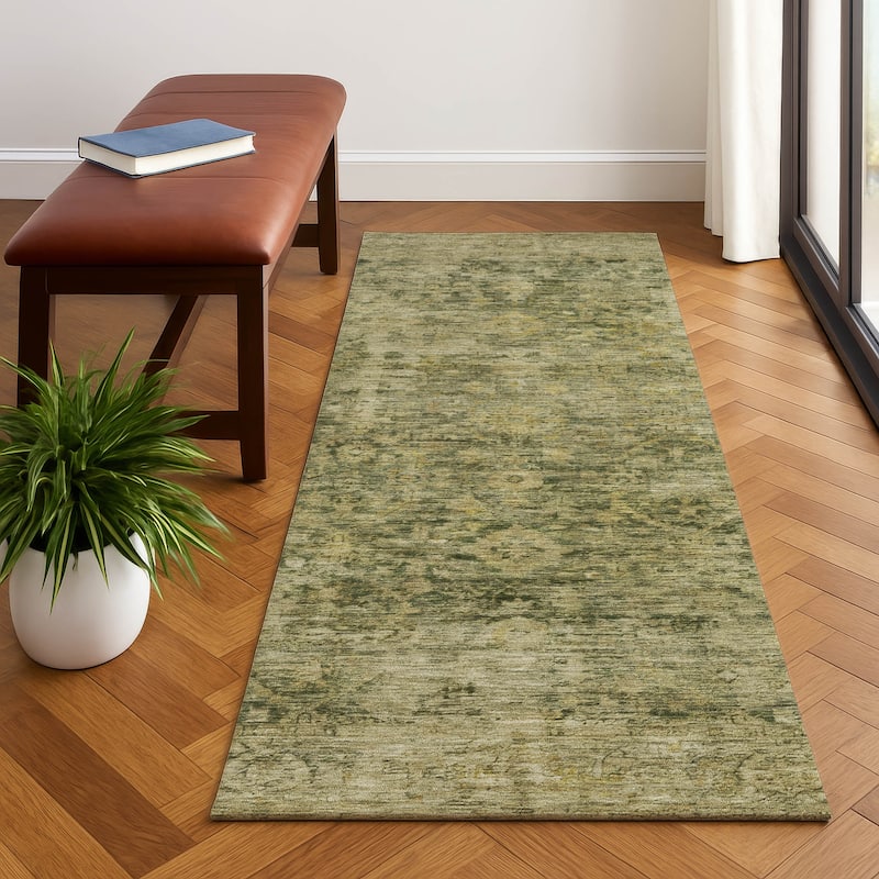 Premium Washable Super Soft Vintage Traditional Mayfield Rug - Green - 2'3" x 7'6"