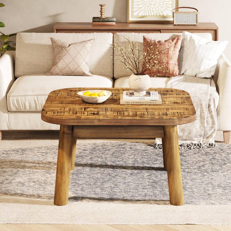 Solid Wood Square Coffee Table, 31.5 Inch Farmhouse Living Room Center Table