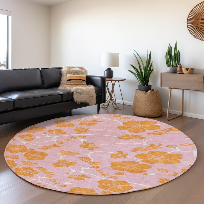Premium Washable Super Soft Modern Floral Mayfield Rug - Pink - 8' x 8'