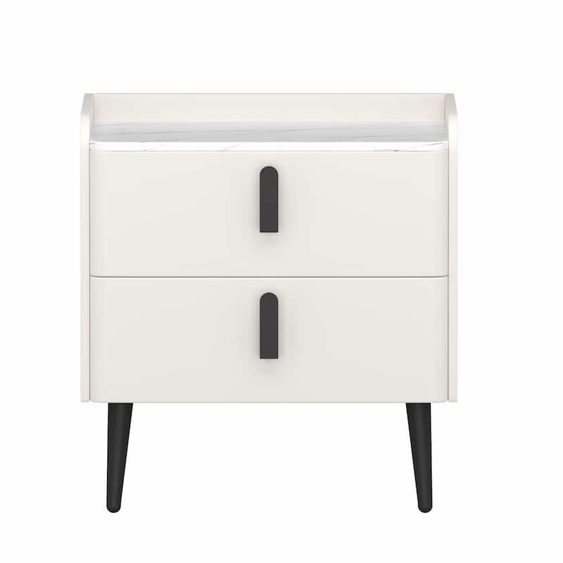 Nightstand with 2 Drawers and Marble-Pattern Tabletop