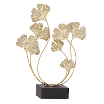 Metal Floral Curved Sculpture - Gold - Roche River Decor - 6"W x 18"L x 22"H
