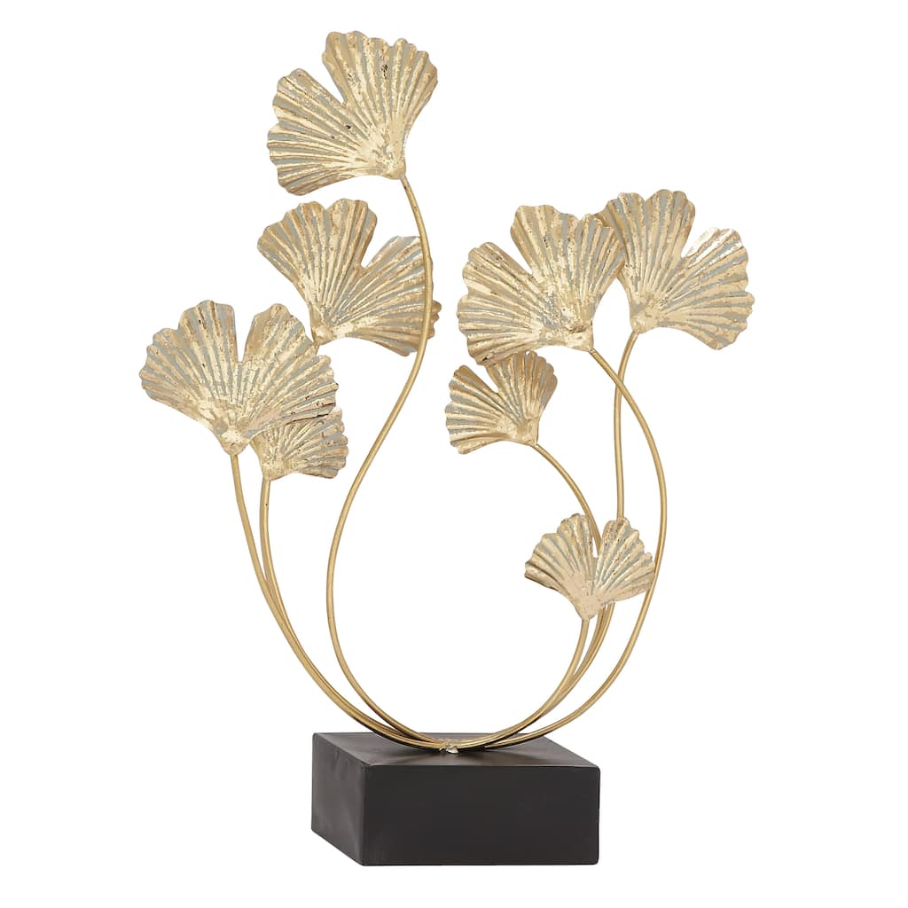 Metal Floral Curved Sculpture - Gold - Roche River Decor - 6"W x 18"L x 22"H