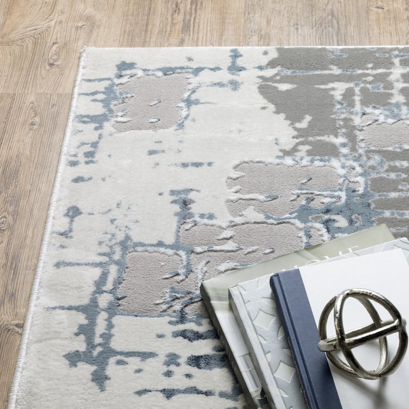 Style Haven Emery Industrial Abstract Grey/ Blue Mixed-Pile Area Rug