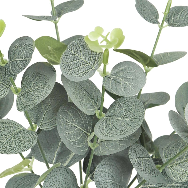 Set of 4 Frosted Green Artificial Eucalyptus Leaf Stem Plant Greenery Foliage Bush 13in - 13" L x 7" W x 7" DP
