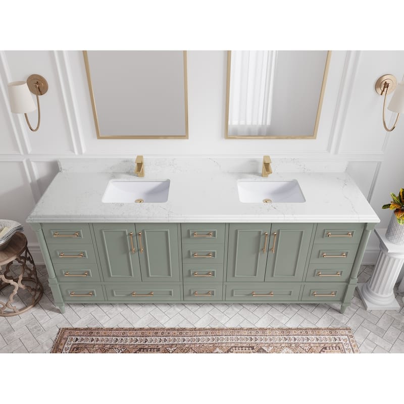 Willow Collections 84 in. W x 22 in. D Aberdeen Double Bowl Sink Bathroom Vanity with Countertop - 1.5" Empira White - Evergreen