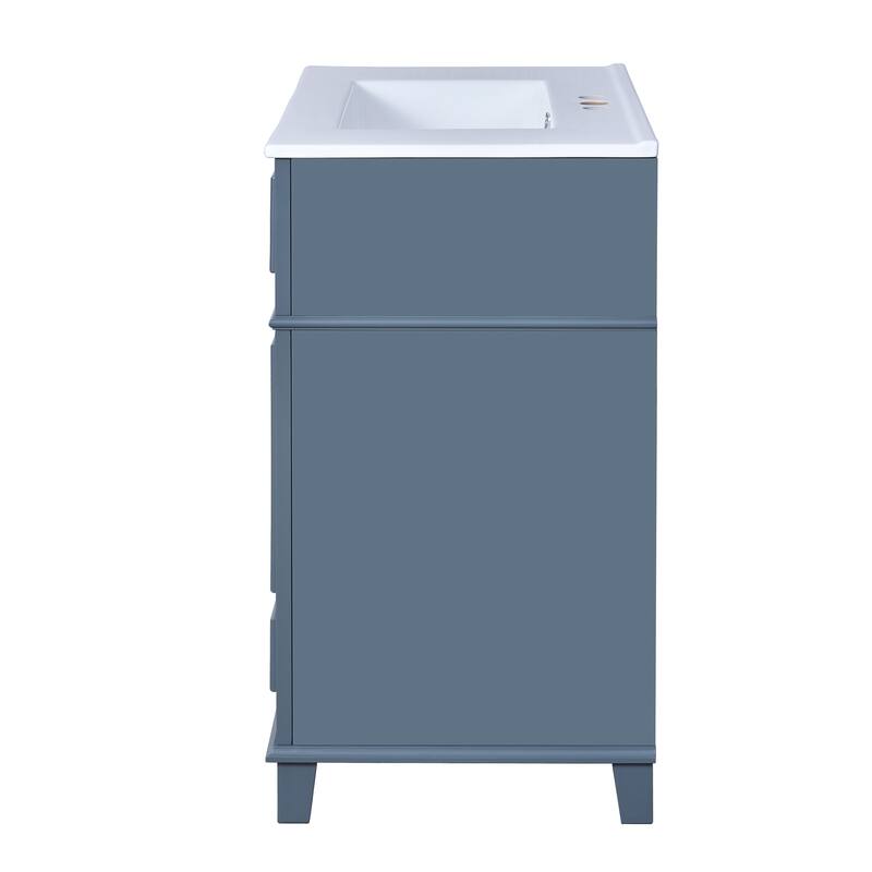Bathroom Vanity with Ceramic Sink, Solid Wood Bathroom Sink Vanity, Storage Cabinet with Pull-Out Drawer & Tip-Out Drawer