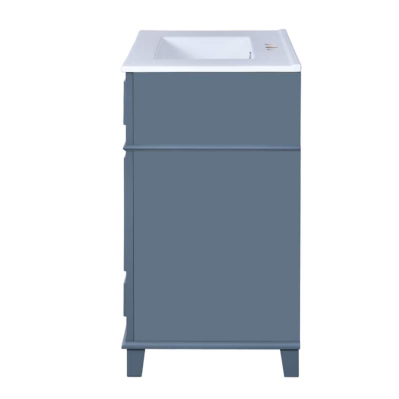 Roomfitters 30" Vanity with Ceramic Sink, Solid Wood Frame Cabinet with Soft Closing Doors, Retro Freestanding Design, Blue
