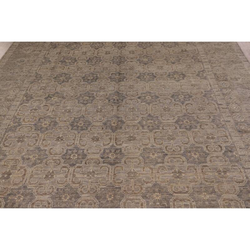 Geometric Oushak Vegetable Dye Area Rug Hand-Knotted Wool Carpet - 7'8" x 9'11"
