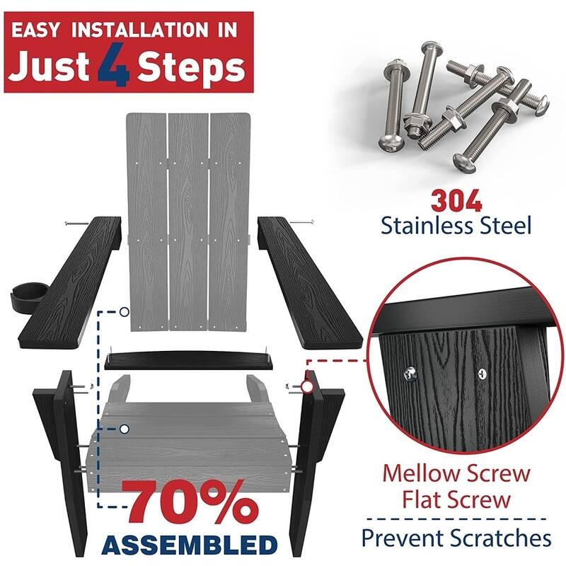 WINSOON 3-Piece All Weather HIPS Outdoor Cup Holder Adirondack Chairs and Table Set