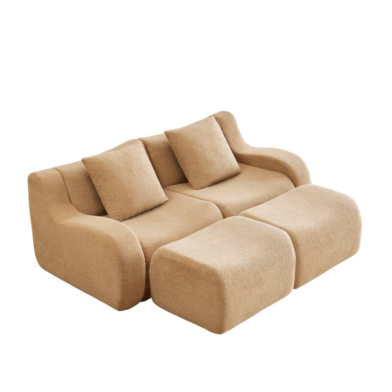 Anmytek Plush Boneless Teddy Fabric Chaise Lounge Sofa - Ergonomic Curved Armrests
