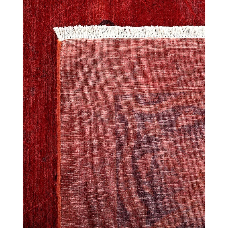 Overton Hand Knotted Wool Vintage Inspired Modern Contemporary Overdyed Red Area Rug - 9' 0" x 12' 1"