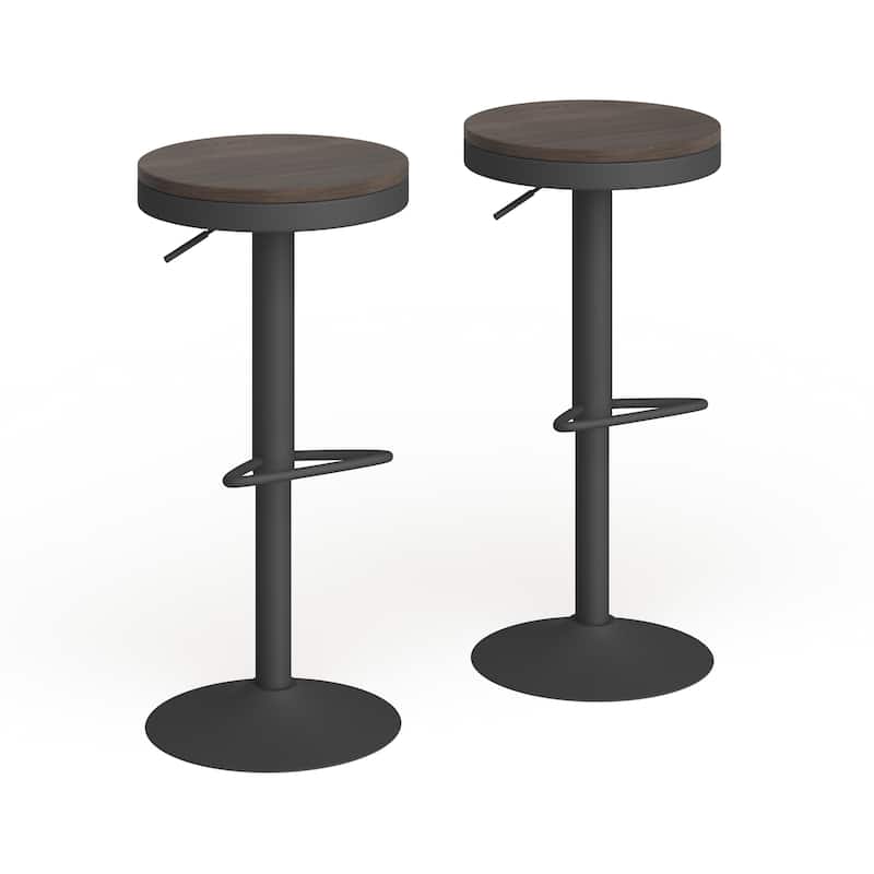 Carbon Loft Goddard Industrial Adjustable Bar Stool (Set of 2) - Antique Metal/Brown Wood