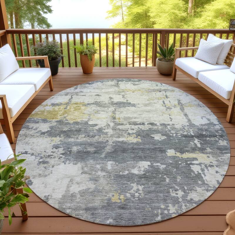 Machine Washable Indoor/ Outdoor Crouppen Modern Chantille Rug - Pewter - 8' x 8'