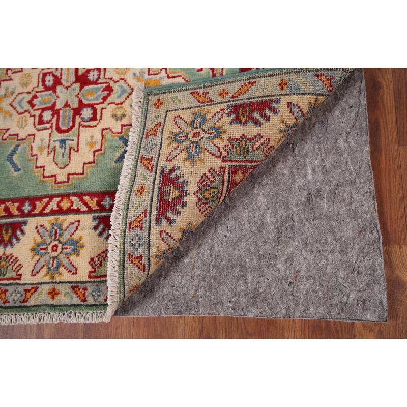 Light Green Kazak Accent Rug Handmade Wool Carpet - 3'5" x 4'11"