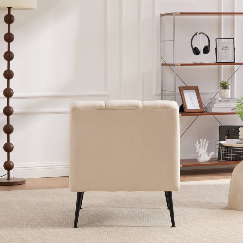 24.4" Wide Modern Upholstered Armless Chair with Black Metal Legs, Chenille Accent Chair for Living Room,Bedroom,Office