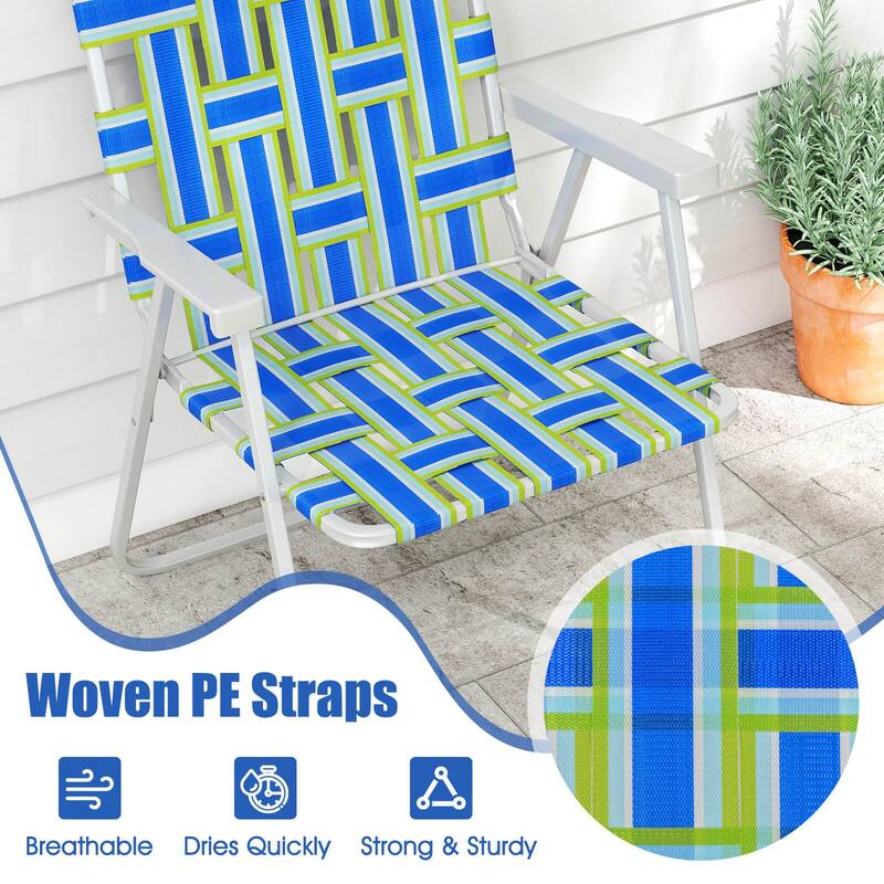 Costway Folding Beach Chairs Set of 2 with Armrests for Adults Loads