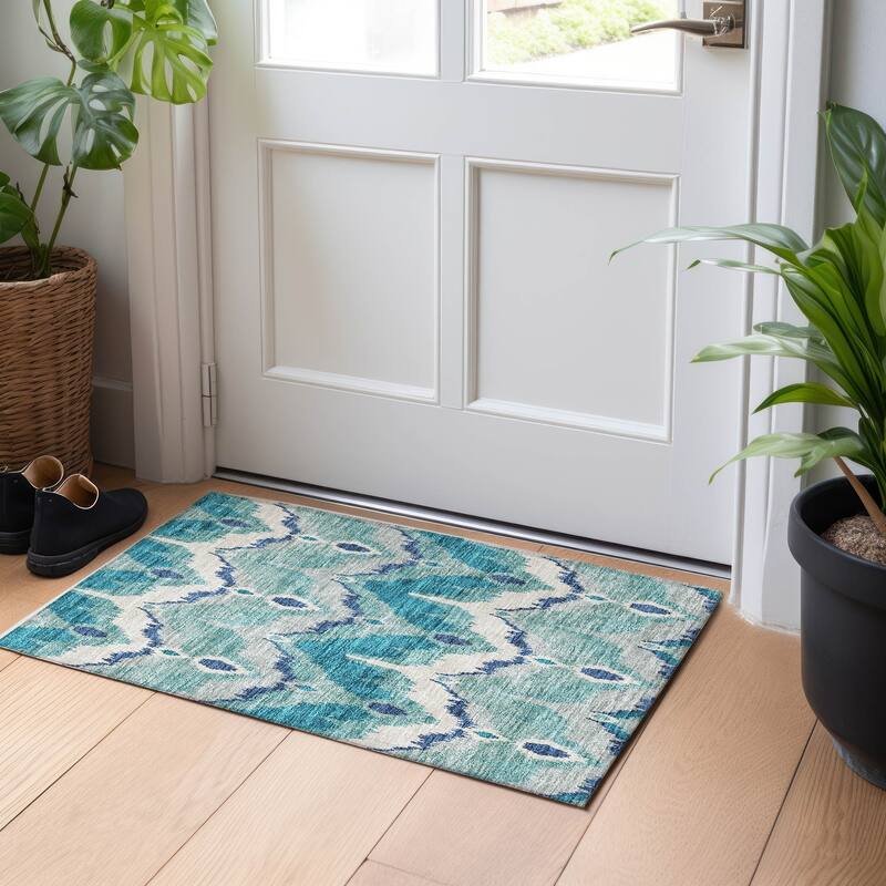 Premium Washable Super Soft Modern Ikat Mayfield Rug - Teal - 1' 8" x 2' 6" - Rectangle