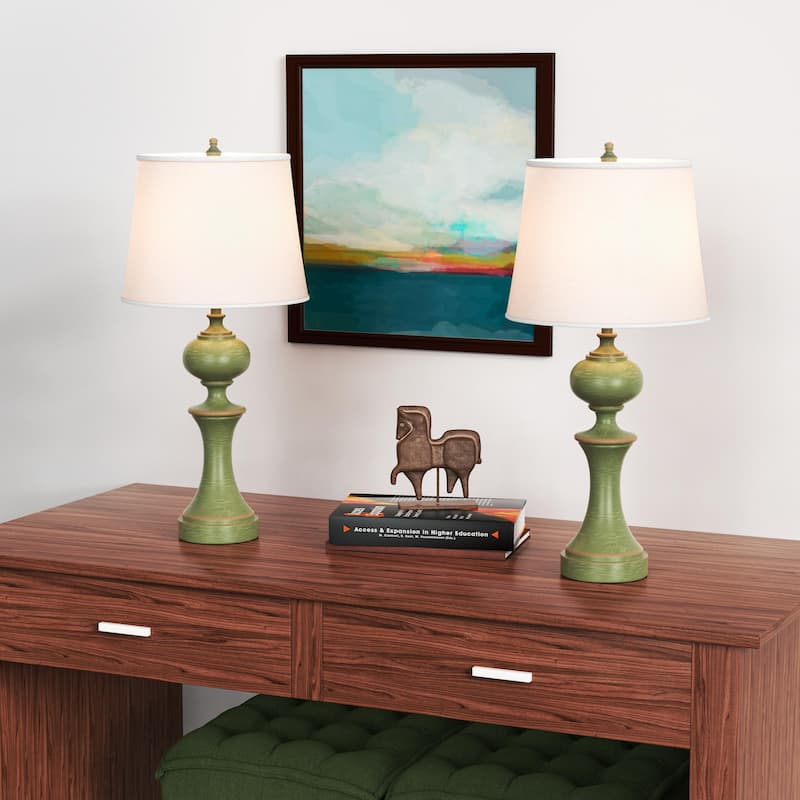 Farmhouse Table Lamps Retro Green Bedside Lamps Set of 2