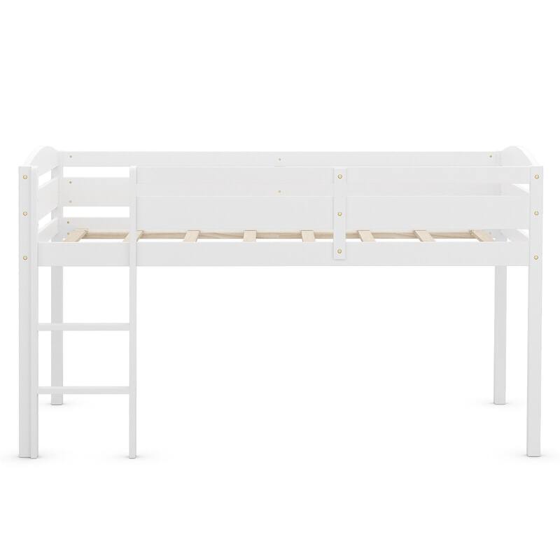Gymax Twin Size Loft Bed Wooden Slats Support Loft Bed Frame w/ Ladder
